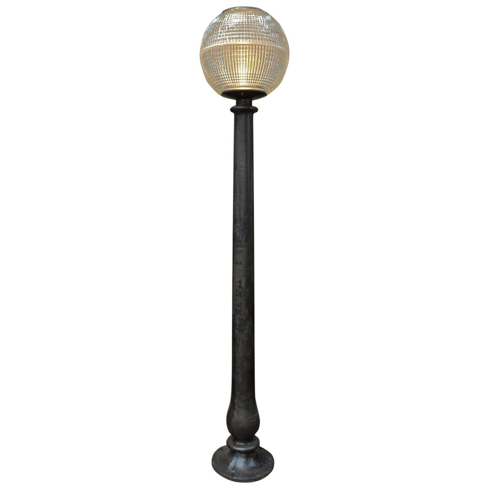 Holophane Parisian Glass Globe and Cast Iron Floor Lamp