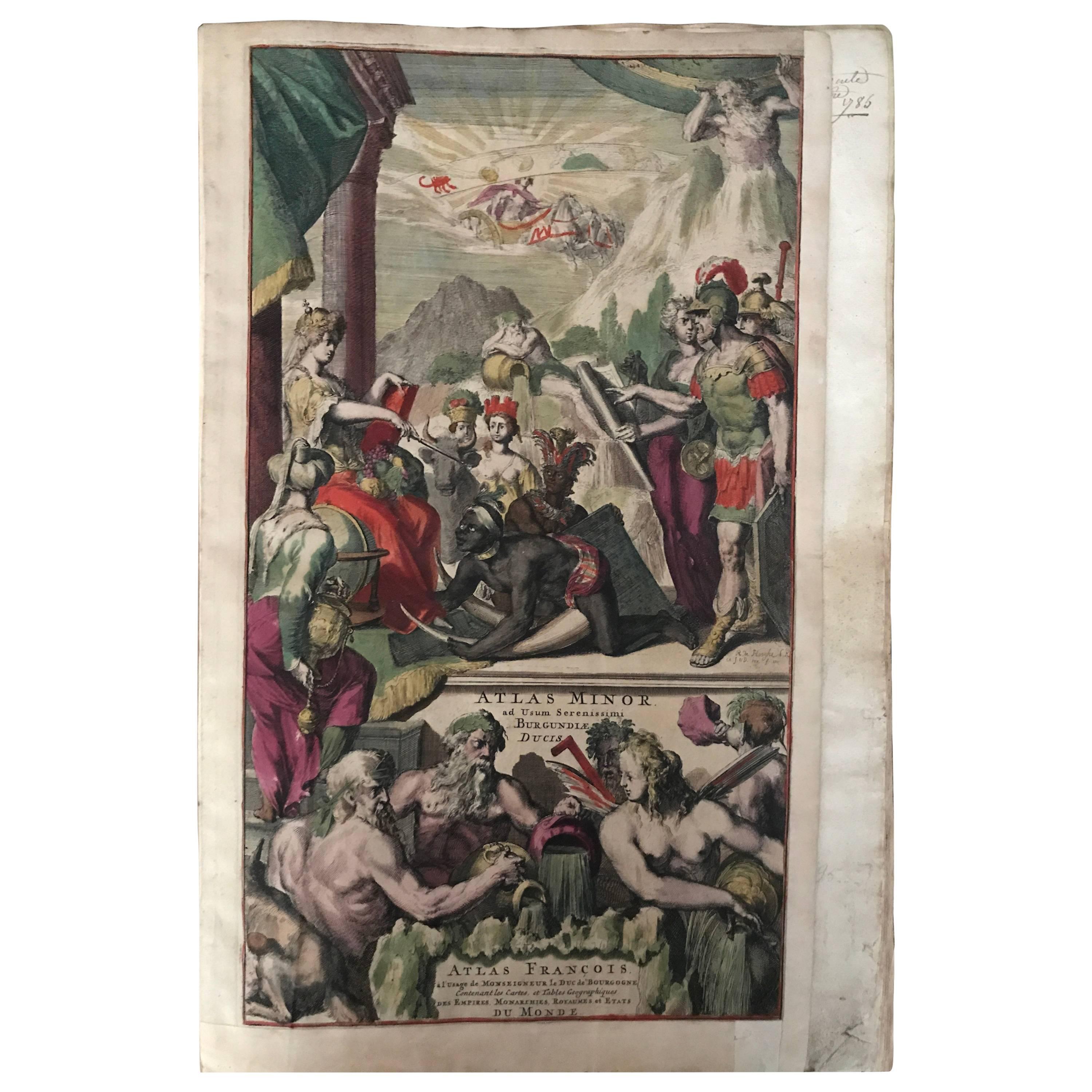 Atlas Minor Du Monde Geographie du monde 1695 17ème siècle en couleur faite à la main en vente