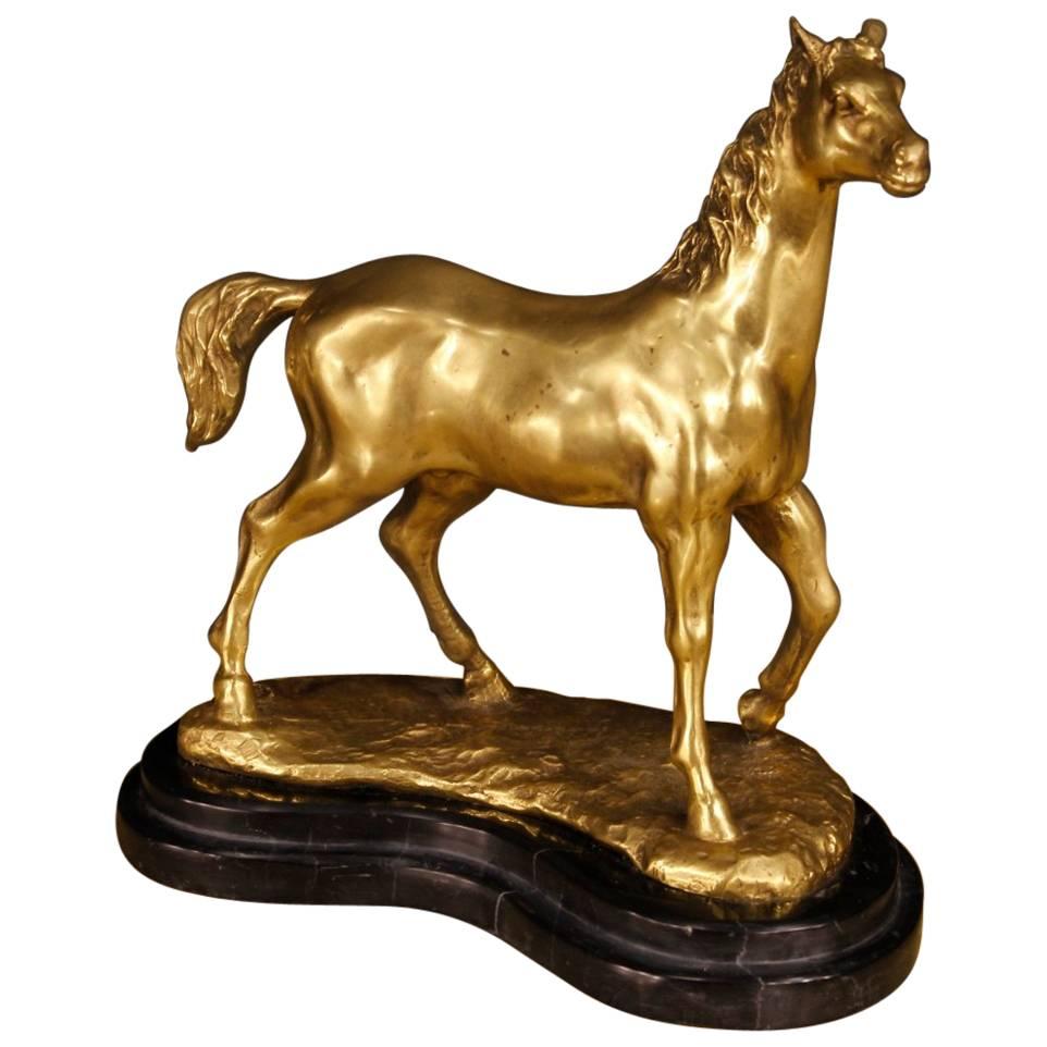 20th Century Horse Sculpture in Gilt Bronze