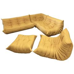 Yellow Leather Togo Sofa Set by Michel Ducaroy for Ligne Roset, 1970s Yellow Le