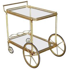 Brass Glass Bar Cart Serving Table Trolley, Maison Baguès Jansen, French, 1950s