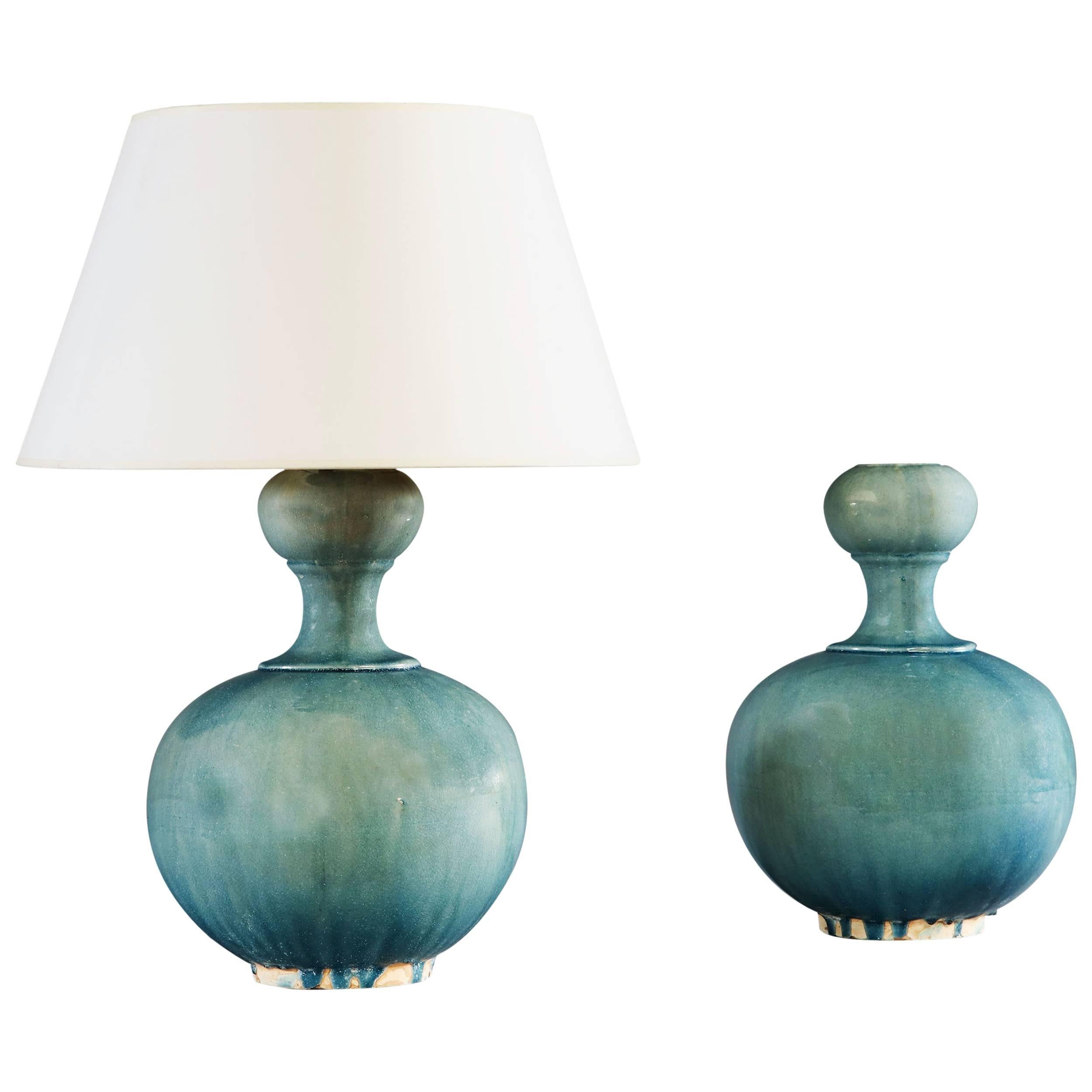 Pair of Double Gourd Turquoise Lamps