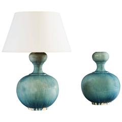 Pair of Double Gourd Turquoise Lamps