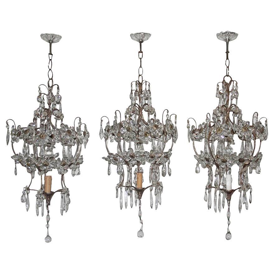 Mid-Century Modern Chandeliers French Crystal Metal Forged 1950s Maison Jansen For Sale