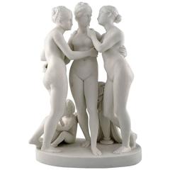Classical Sculpture in Biscuit of "The Three Graces" on Socket, Gustavsberg
