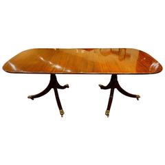 Regency Style Mahogany Dining Table, Twin Pillar