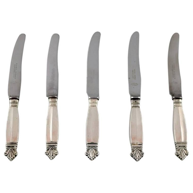 5 Early Georg Jensen Acanthus Sterling Silver, Five Fruit Knives For Sale