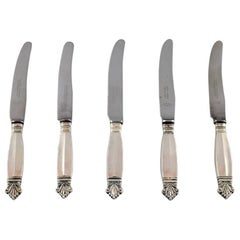 Used 5 Early Georg Jensen Acanthus Sterling Silver, Five Fruit Knives