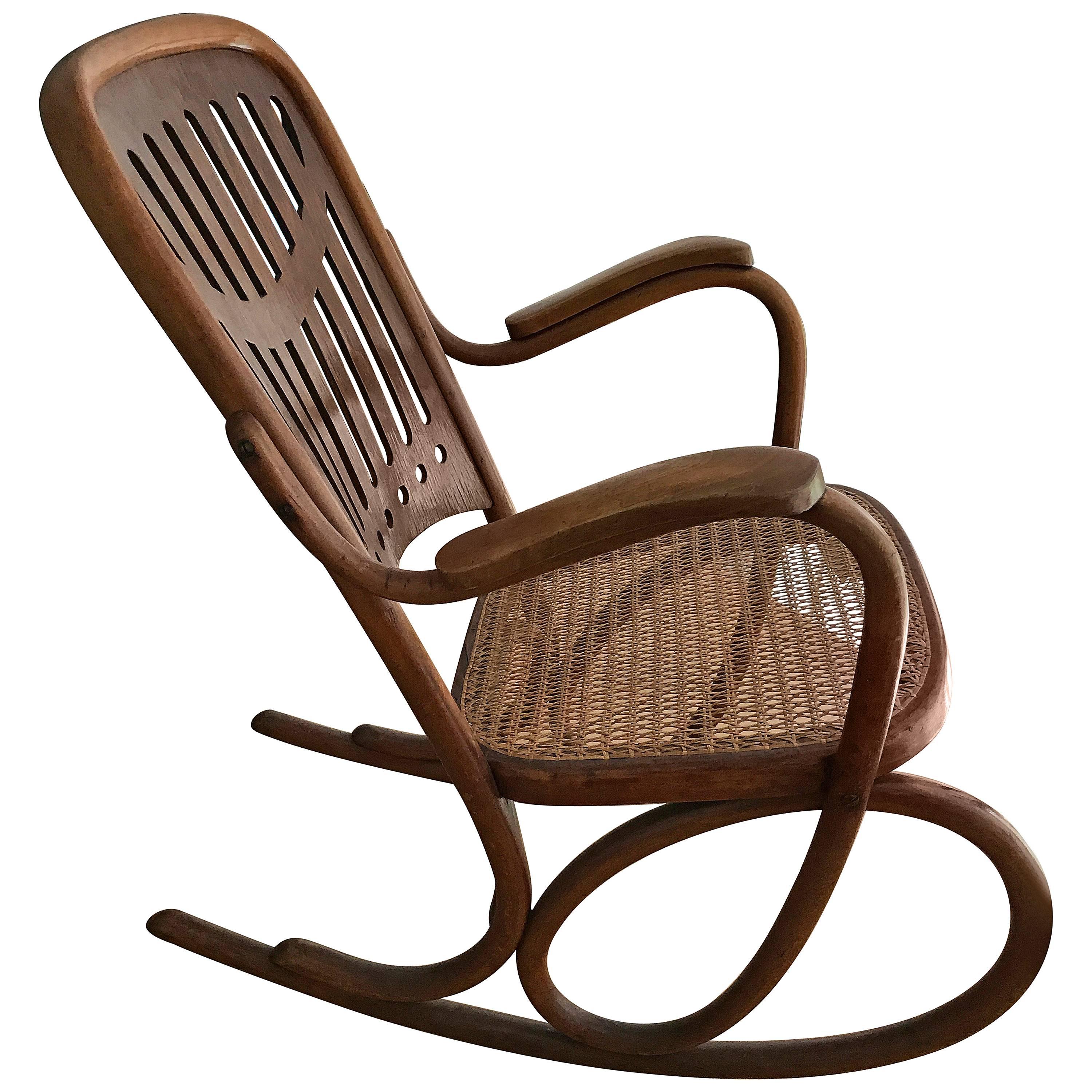 Bois courbé Thonet  Fauteuil à bascule Nr 71 Article de collection Jugendstill ! en vente