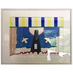 Roger Raveel Gouache auf Papier Hinter Glas „Brugge“ gemalt 1997 Original!