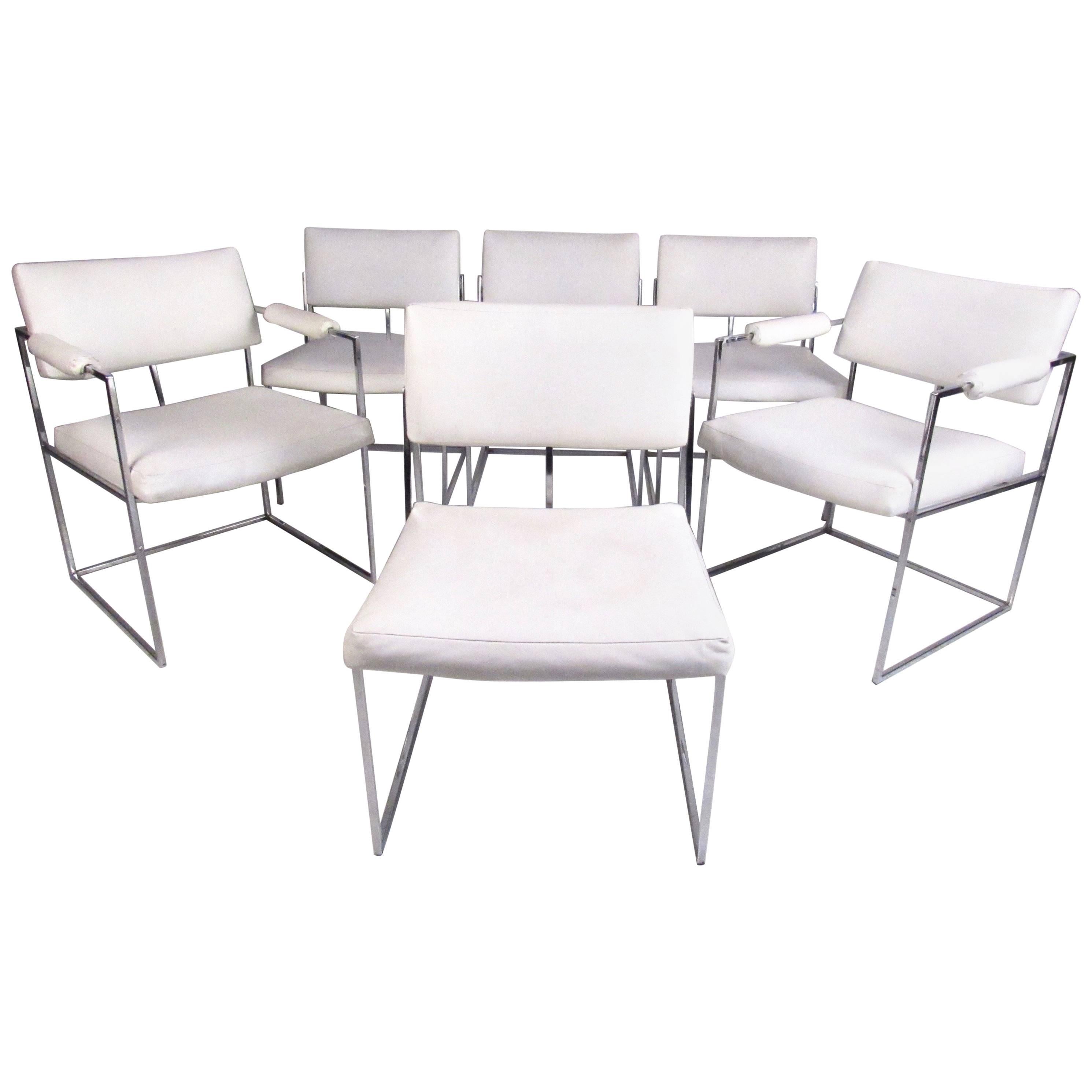 Set of Modern Chrome Dining Chairs after Milo Baughman