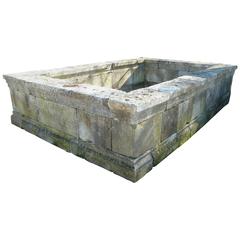 Large and Rectangular Antique Stone Basin with Moldings and Thick Copings