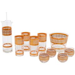 1960s Art Deco Greek Key Barware Suite in Vivid Orange and 24-carat Gold 8