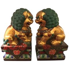 Pair of Vintage Polychrome Foo Dogs 12