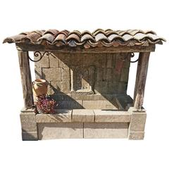 Antique Large Wall-Fountain with Stone Basin, Roof with Wooden Beams and Provence Tiles