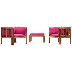 Scandinavian Architectural Lounge Chairs and Stool 9