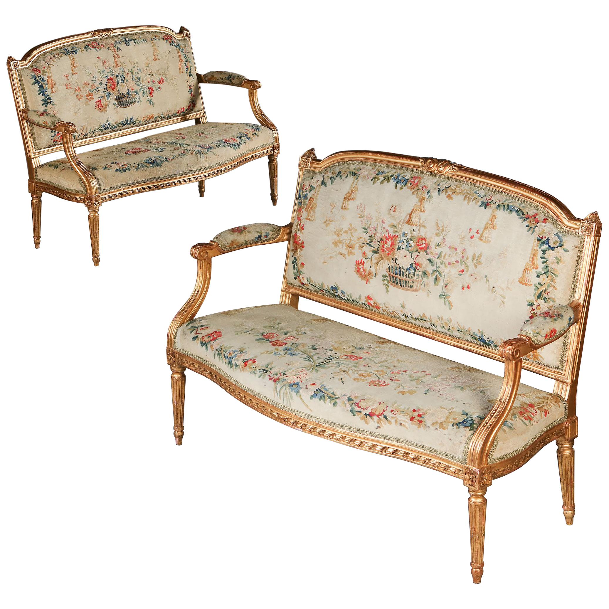 Pair of Giltwood Canapes, Louis XVI, 18th Century, Stamped Pierre Laroque