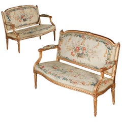 Pair of Giltwood Canapes, Louis XVI, 18th Century, Stamped Pierre Laroque