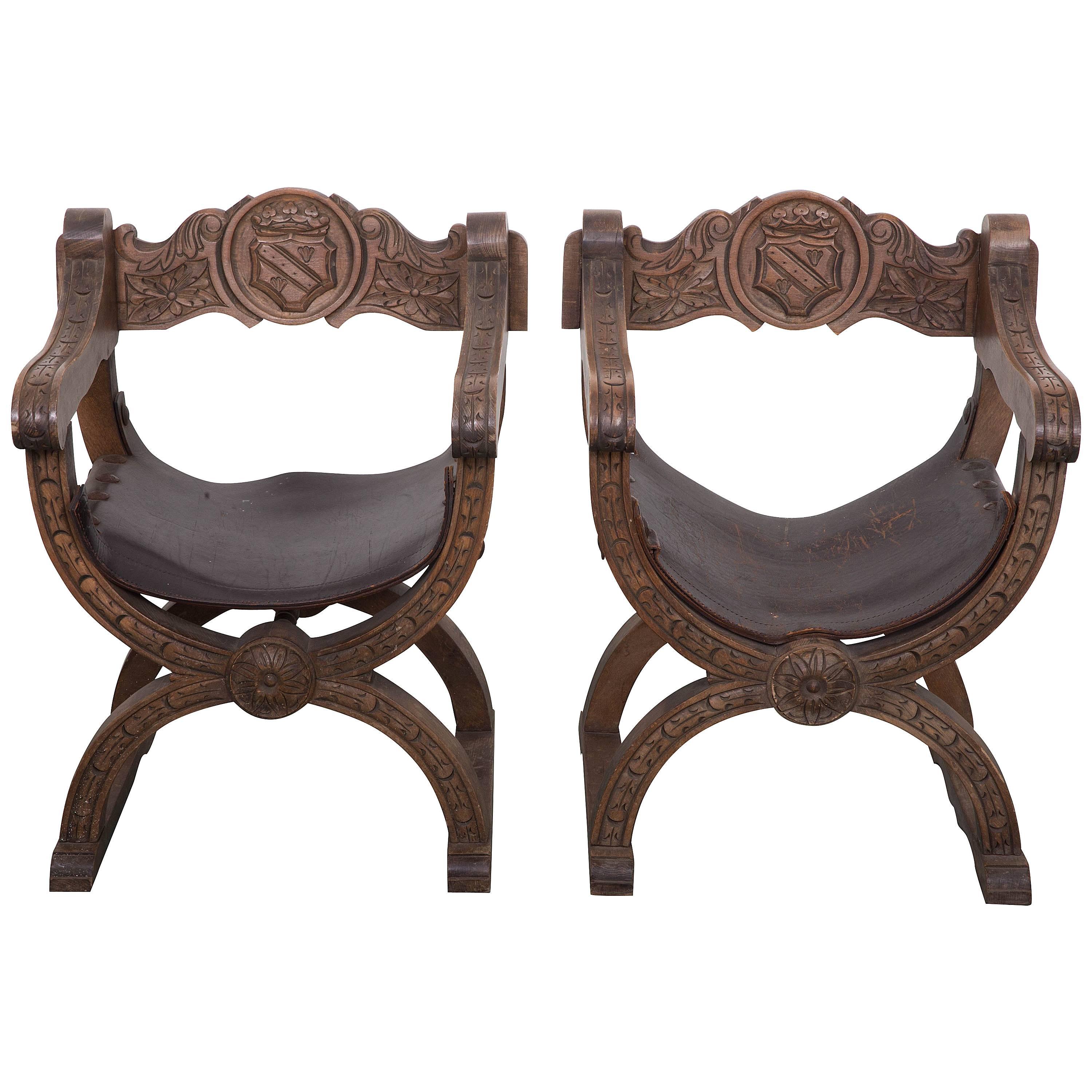Pair of Navarro Argundo Leather and Wood Frame Chairs For Sale