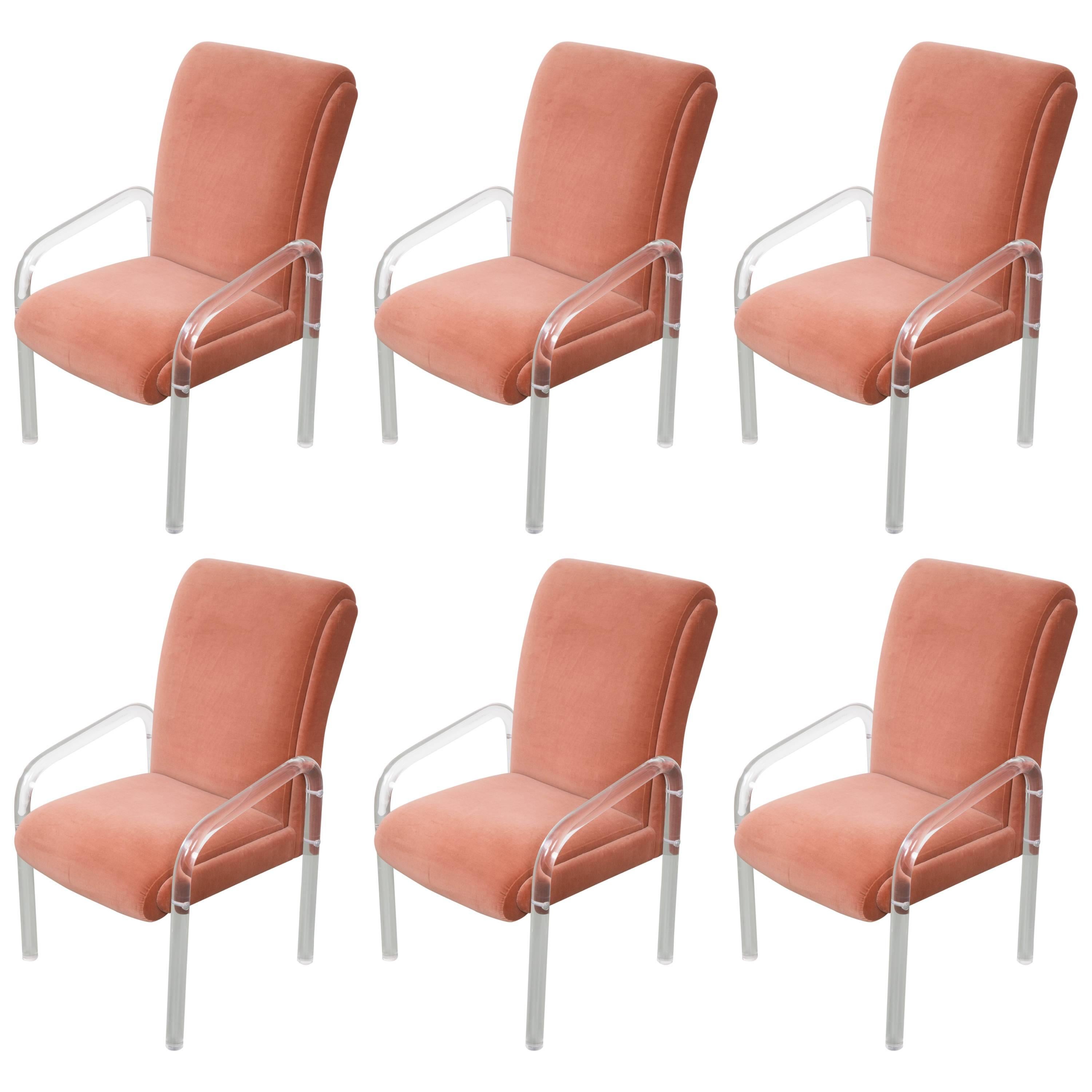 Set of Six Lion in Frost Lucite Armchairs