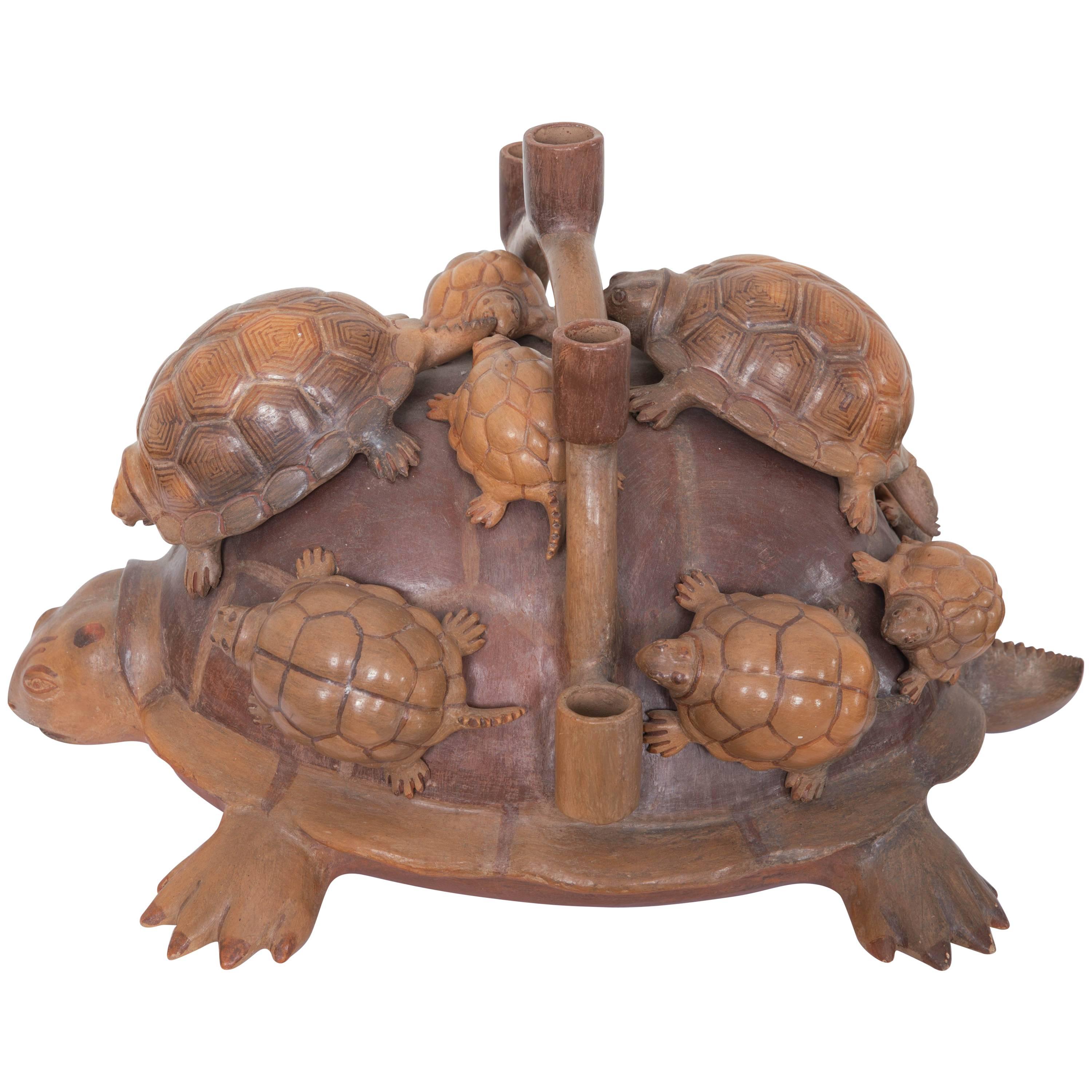 Heron Martinez Medoza Workshop Ceramic Turtle Candelabra For Sale