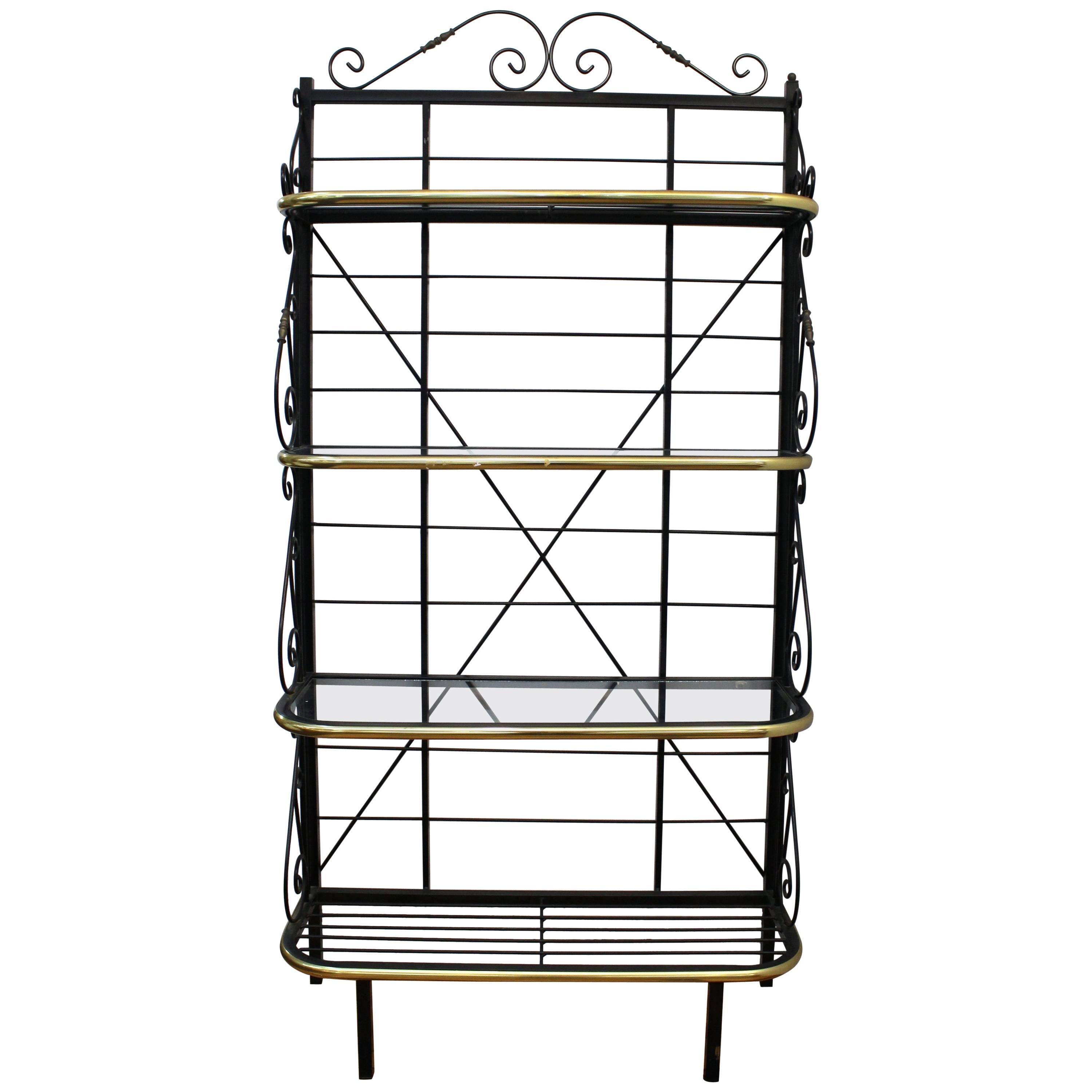 Mid-Century Brass and Metal Bakers Rack