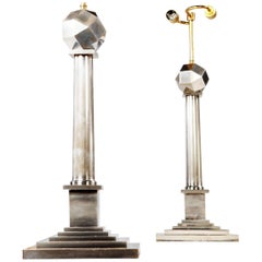 Pair of Nickel-Plated Column Lamps