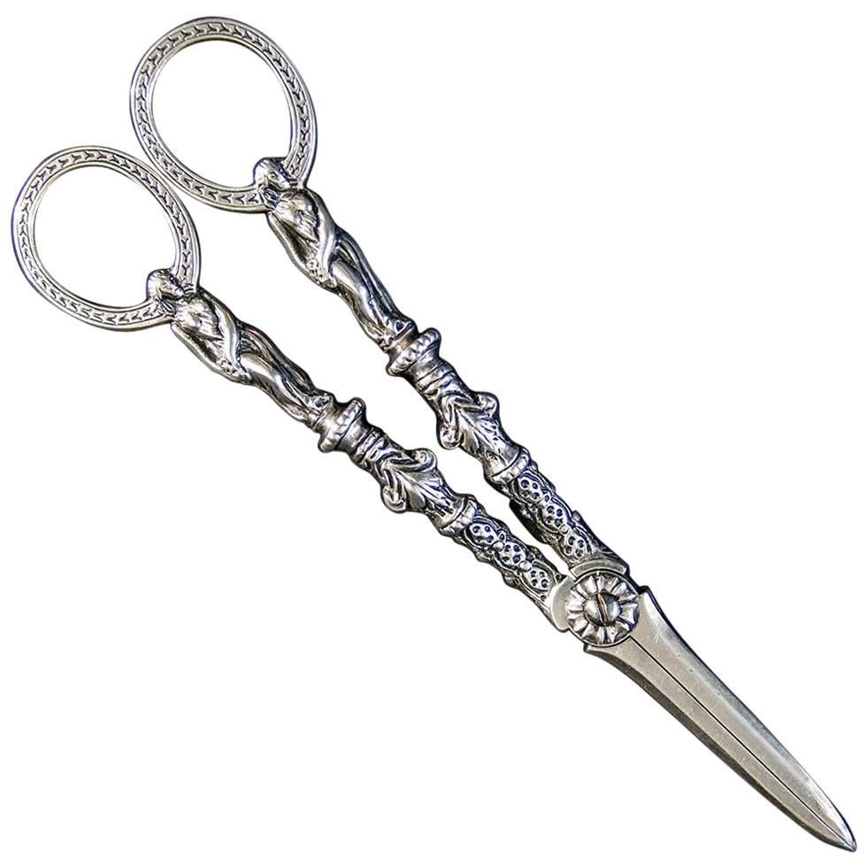 Antique English Sterling Silver Grape Shears For Sale