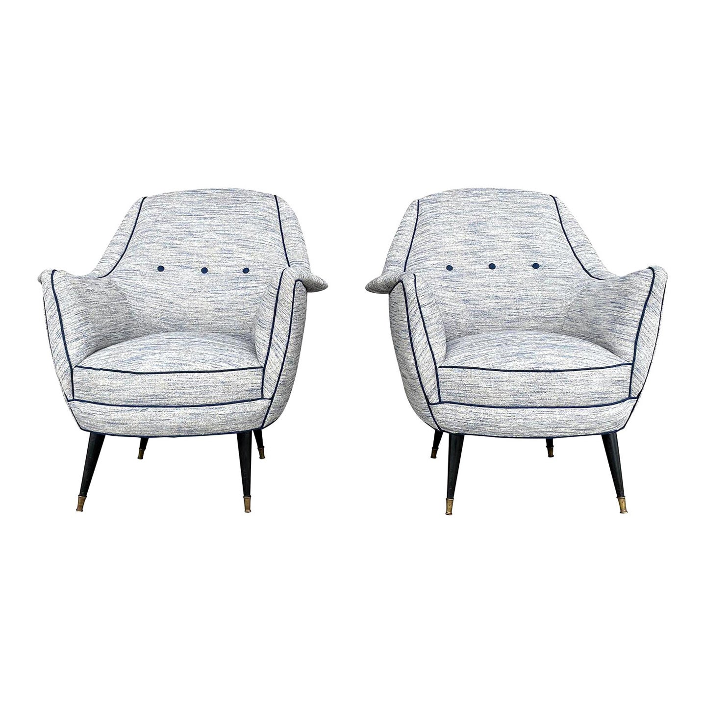 20th Century,Light-Blue Italian Pair of Lounge Chairs Armchairs Ico Parisi Style