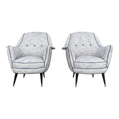 20th Century Light-Blue Italian Pair of Lounge Chairs Armchairs Ico Parisi Style