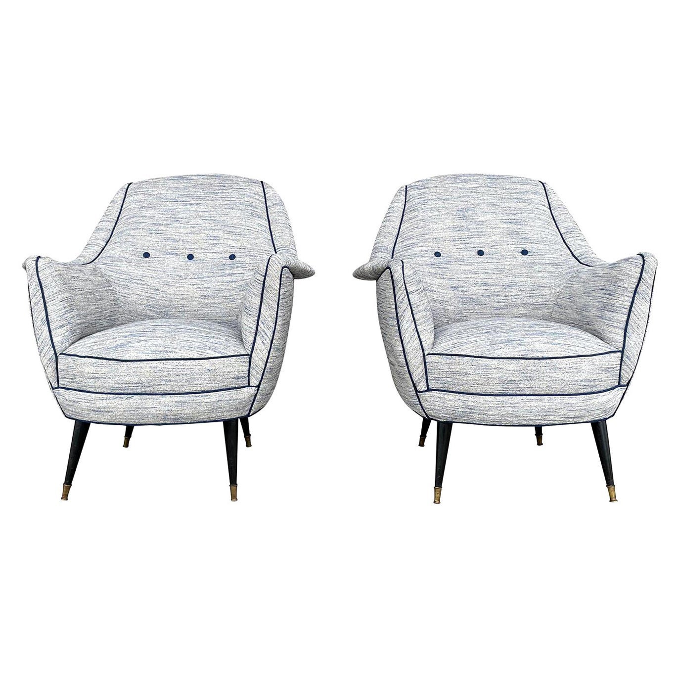 20th Century Light-Blue Italian Pair of Vintage Lounge Chairs by Ico Parisi