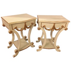 Vintage Pair of Grosfeld House Paint and Gilt Decorated End Tables or Nightstands