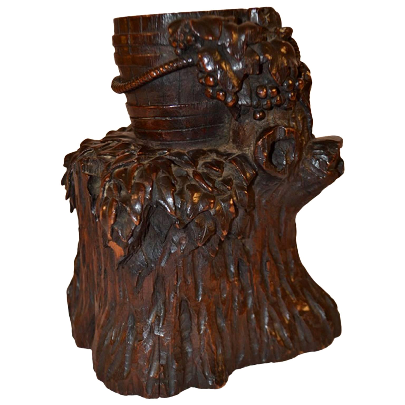 Black Forest Carving of Bucket of Grapes, Stump For Sale