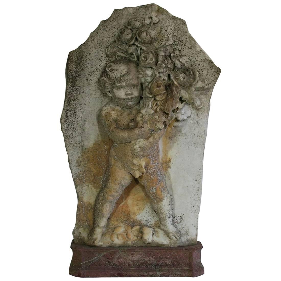 French Early 19th Century Marble Panel with an Angel, Putti