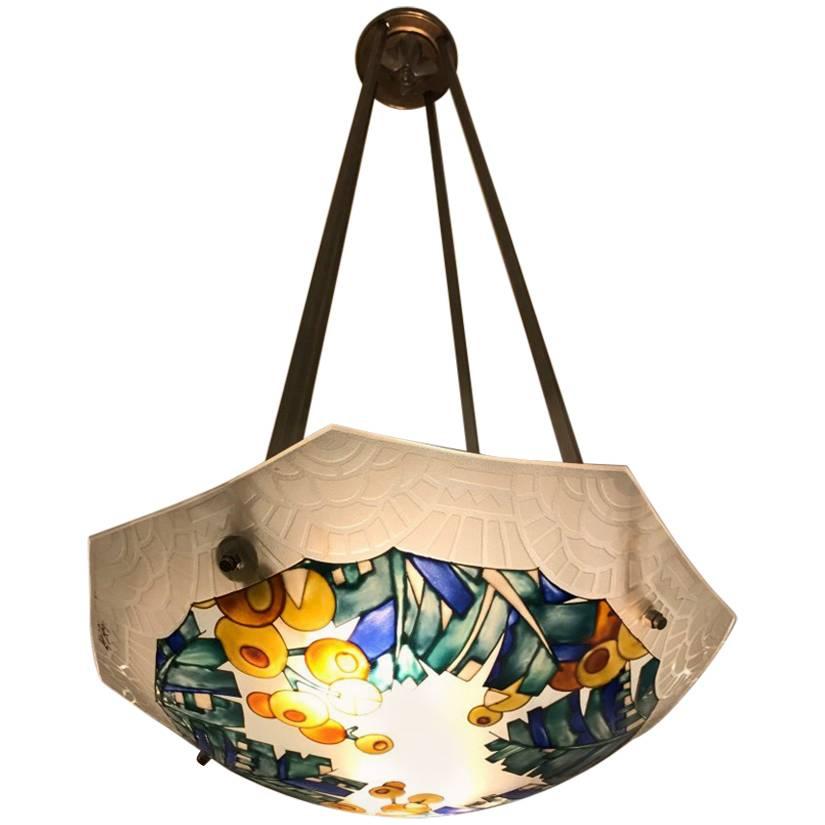 French Art Deco Chandelier Signed by Loys Lucha
