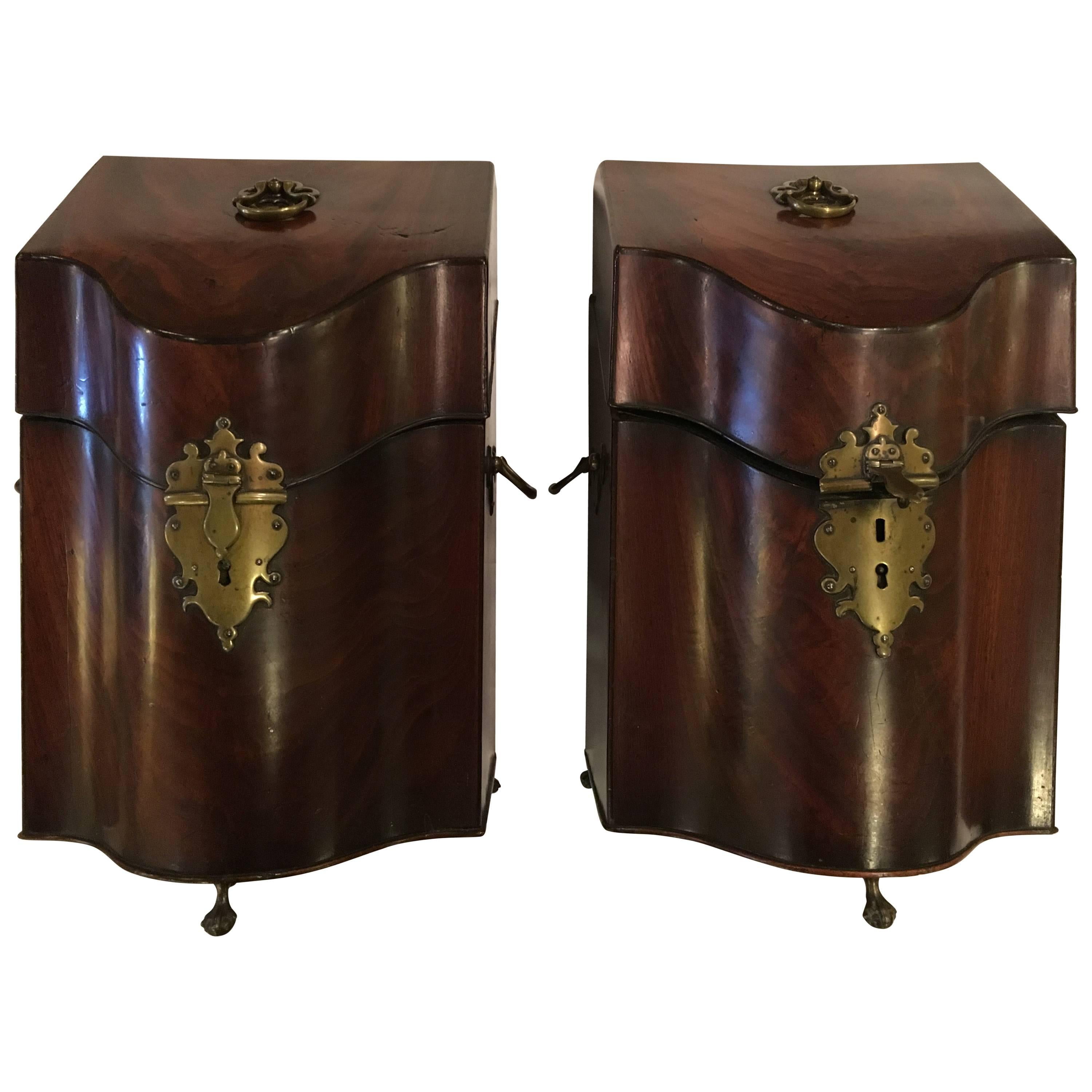 Pair of 18th Century Mahogany Knife Boxes with Fitted Interiors