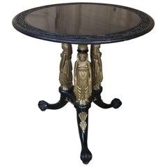 19th Century Empire Style Caryatid  Black Ebony Lacquer Gilt Centre Table