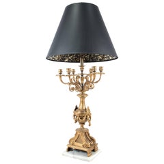20th Century Empire-Style Gilt Bronze Candelabra Table Lamp