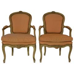 Pair of Louis XV Carved and Crème Peinte Fauteuils 3