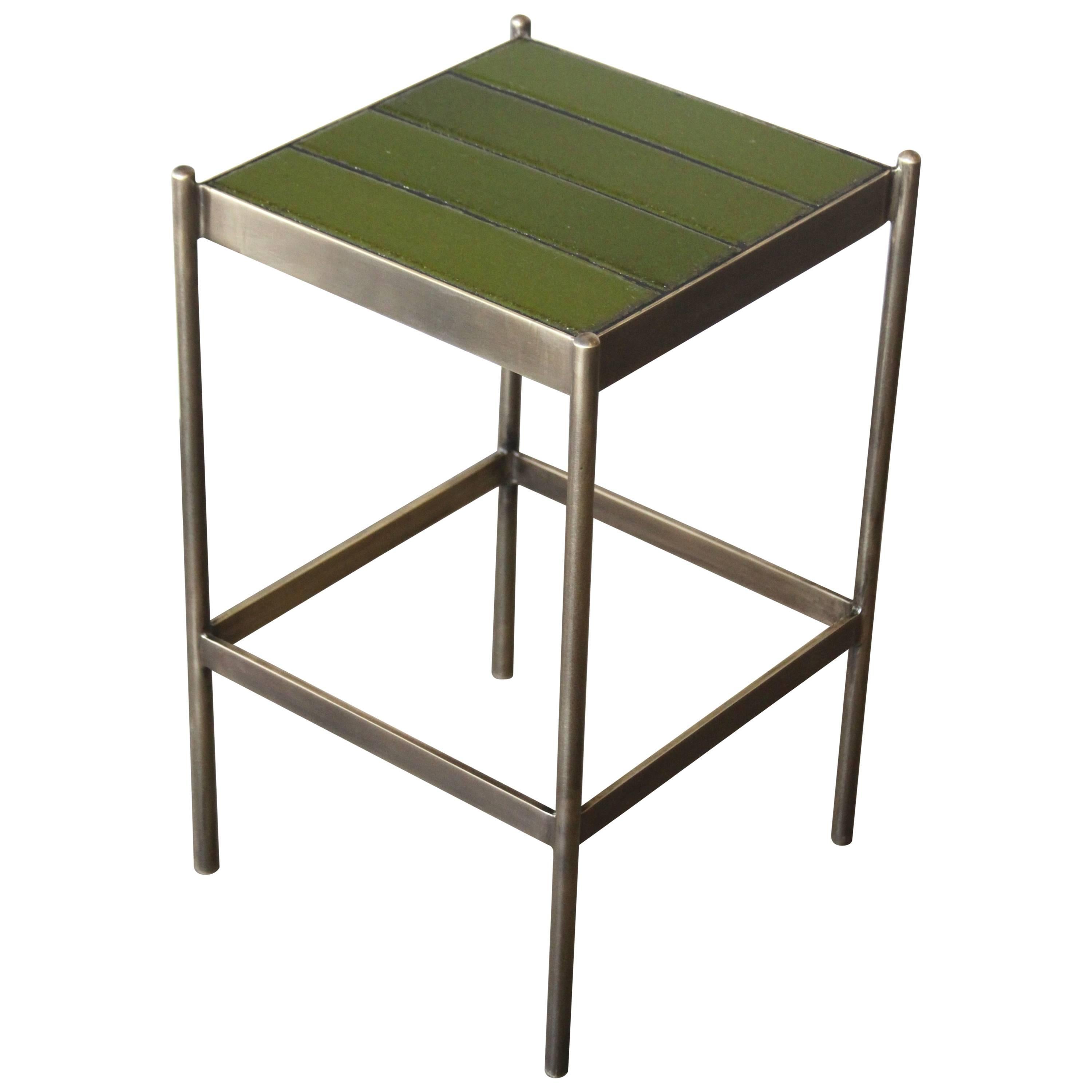 The Tile Side Table by Thomas Hayes Studio - Brass Frame For Sale