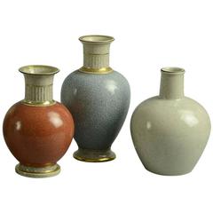Set of Three Crackleware Vases by Royal Copenhagen