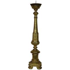 Gilded Italian 18th Century Neoclassical Wooden Candlestick 9
