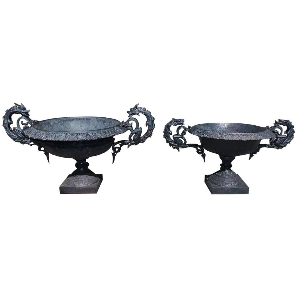 Pair of American Cast Iron and Painted Garden Planters, Circa 1825 For Sale