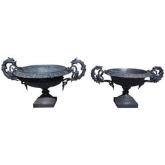Antique Pair of American Cast Iron and Painted Garden Planters, Circa 1825