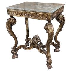19th Century French Louis XIV Giltwood Marble-Top End Table