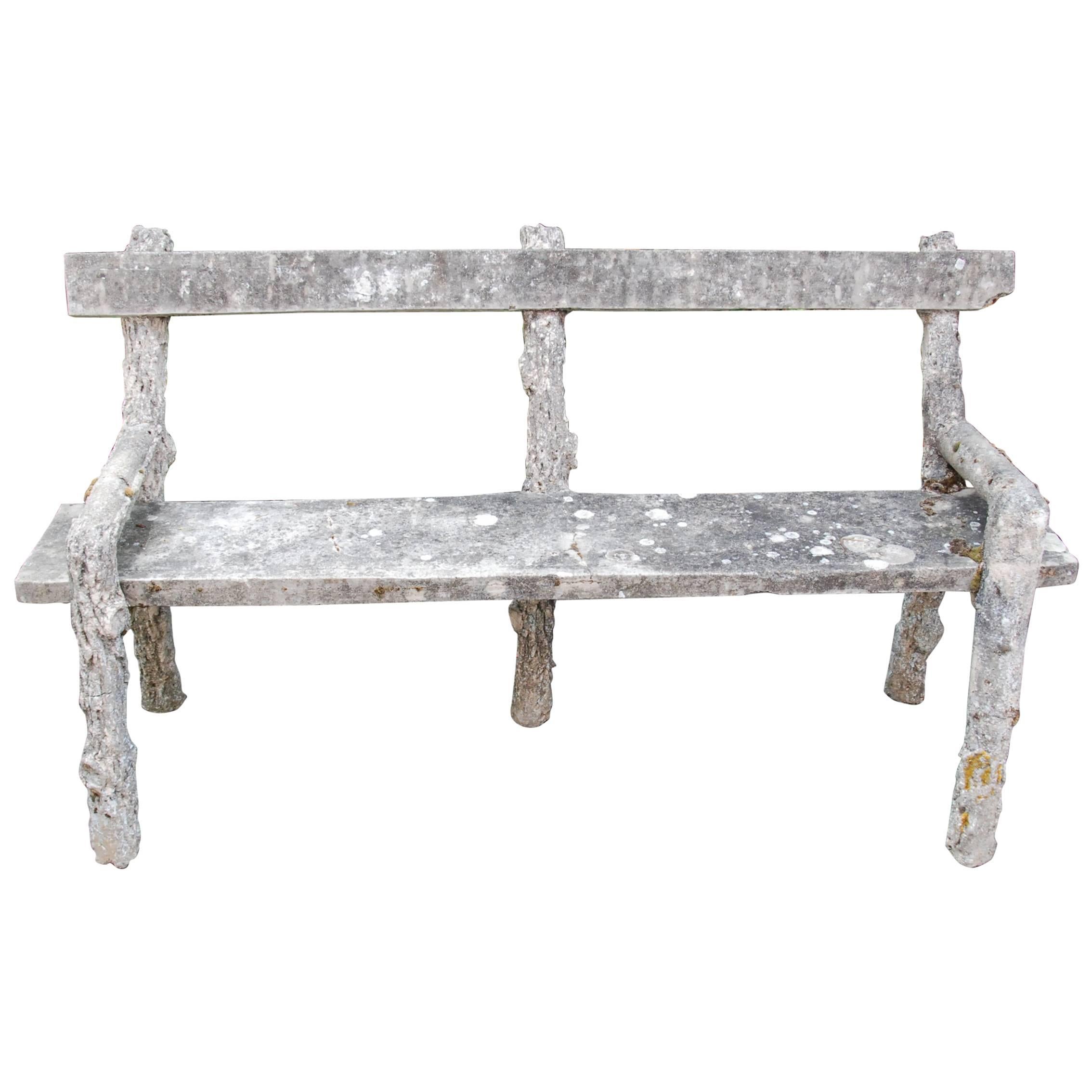 Vintage French Faux Bois Garden Bench