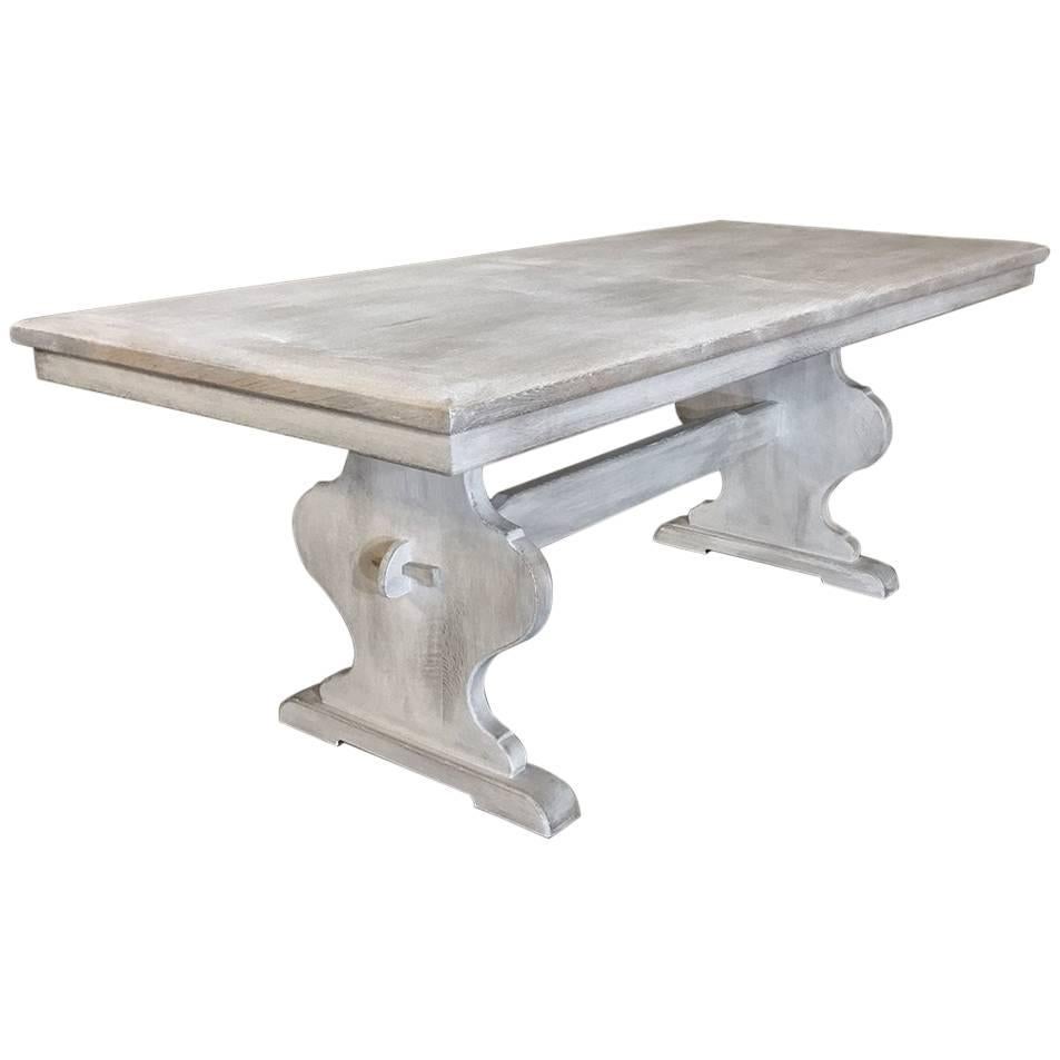 Antique Rustic Whitewashed Oak Painted French Trestle Table