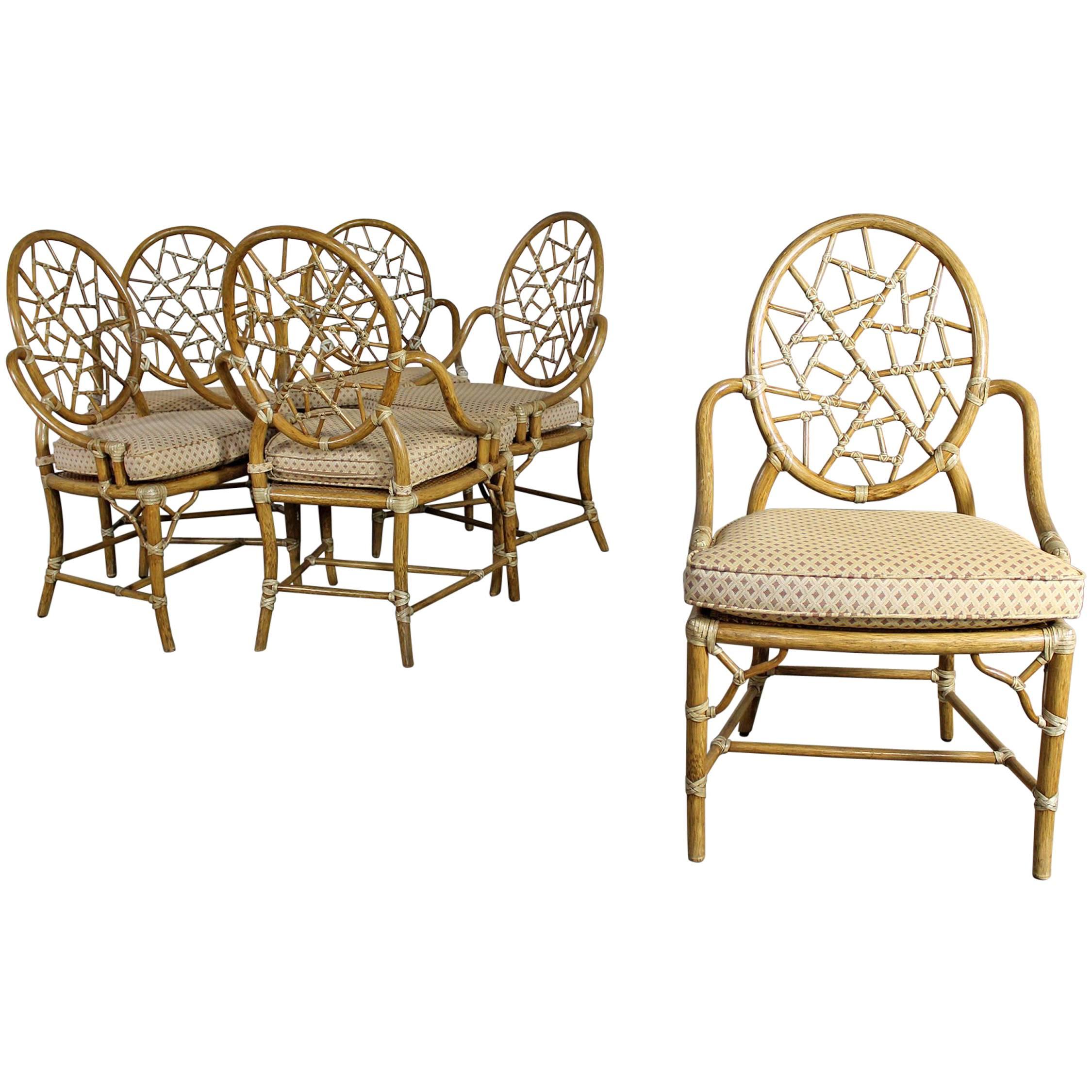 Vintage McGuire Cracked Ice Dining Chairs Rattan Set of Six
