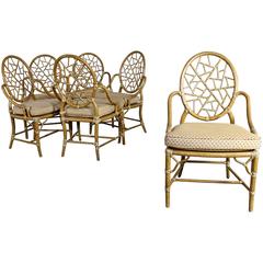 Vintage McGuire Cracked Ice Dining Chairs Rattan Set of Six