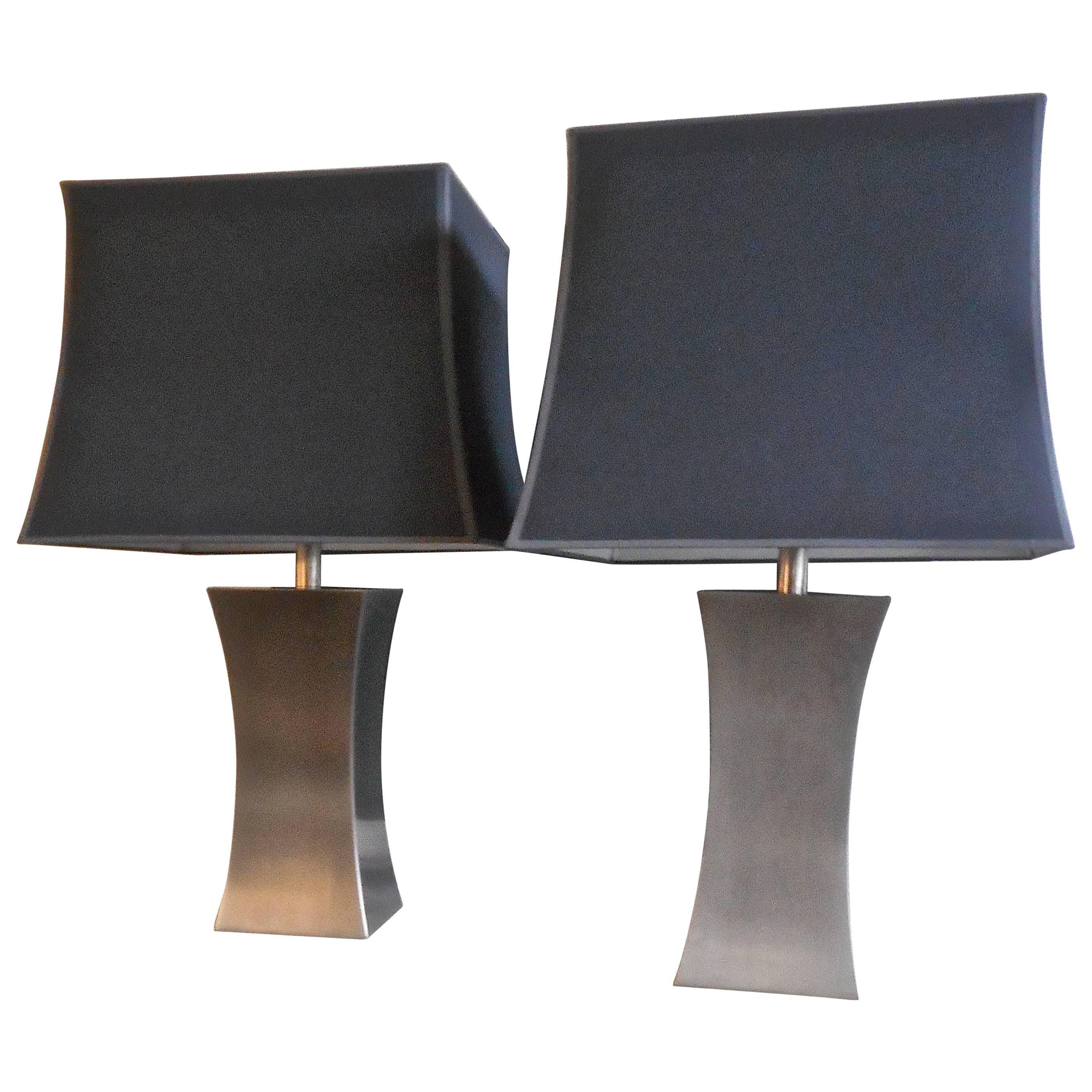 Pair of 1970s Steel Table Lamps by Françoise Sée For Sale